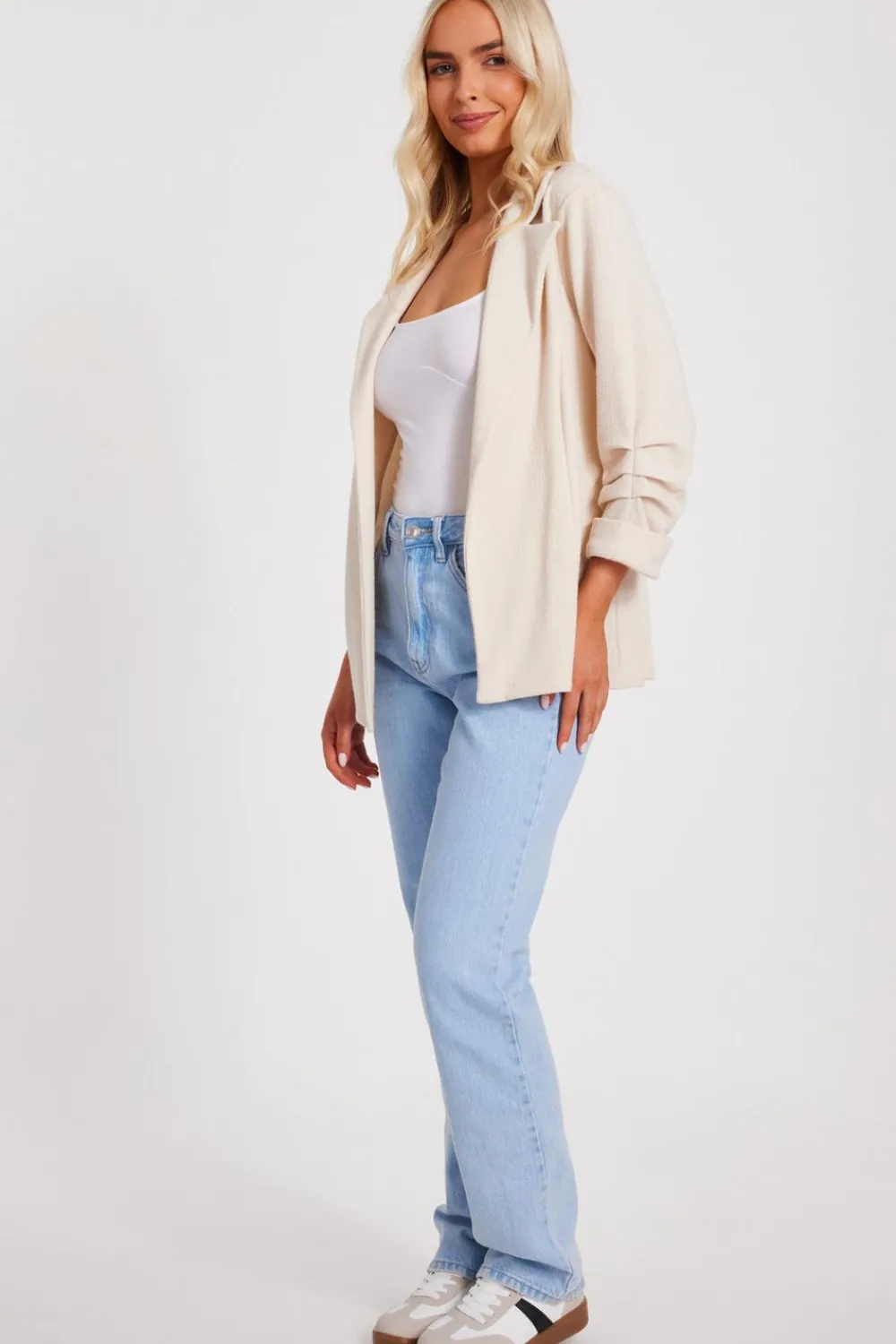 Quiz Workwear|Summer Clothes>Textured Ruched Sleeve Blazer