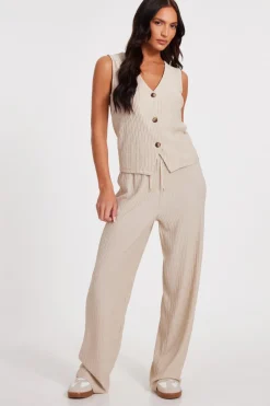 Quiz Waistcoat|Day Tops>Stone V Neck Textured Waistcoat