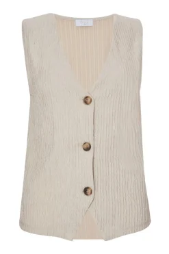 Quiz Waistcoat|Day Tops>Stone V Neck Textured Waistcoat