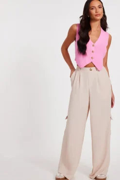 Quiz Workwear|Trousers>Stone Wide Leg Trousers