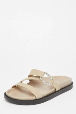 Quiz Sandals|Holiday Shoes>Taupe Faux Leather Flat Sandals