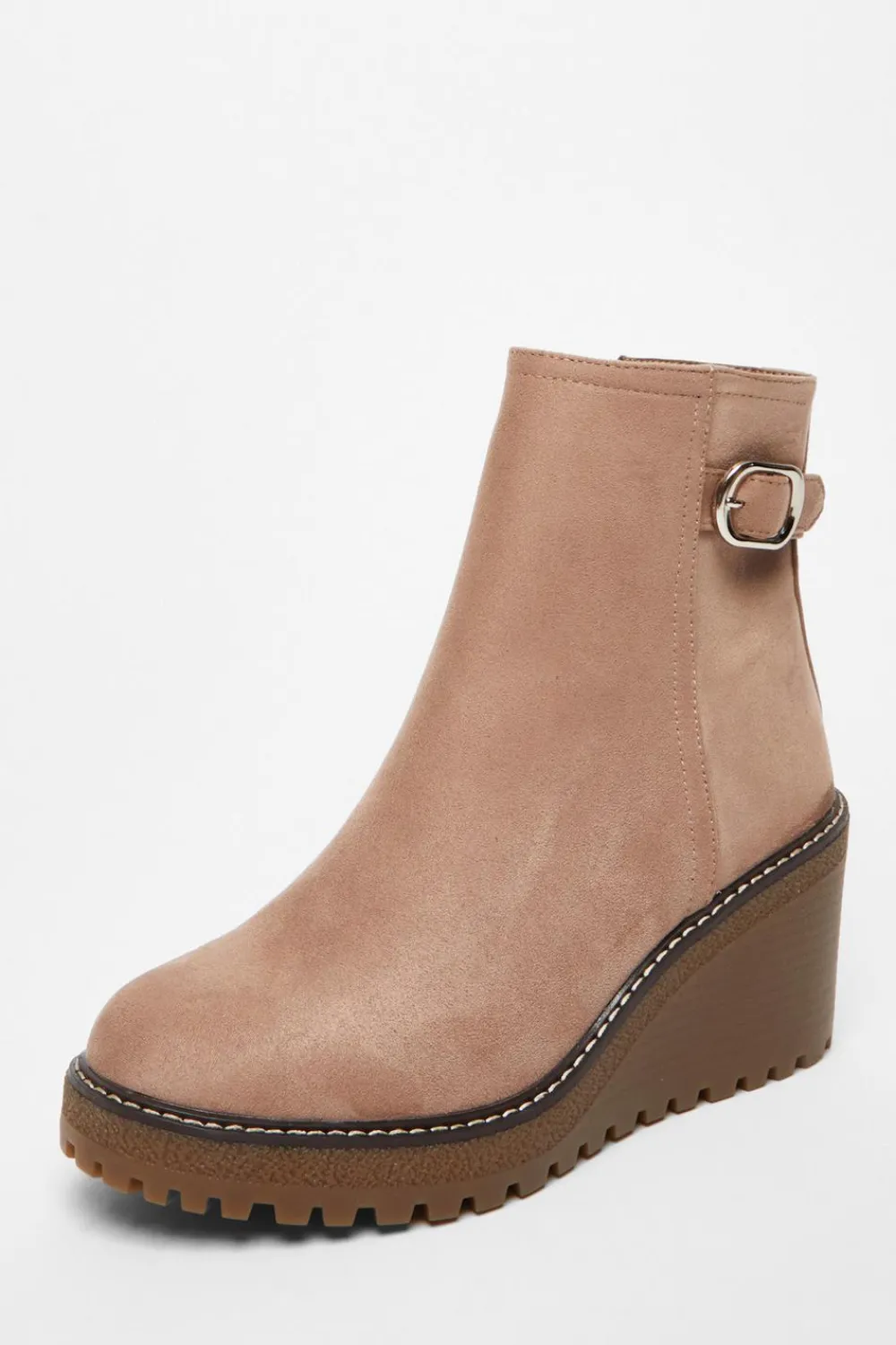 Quiz Wedges|Boots>Taupe Faux Suede Wedged Ankle Boots