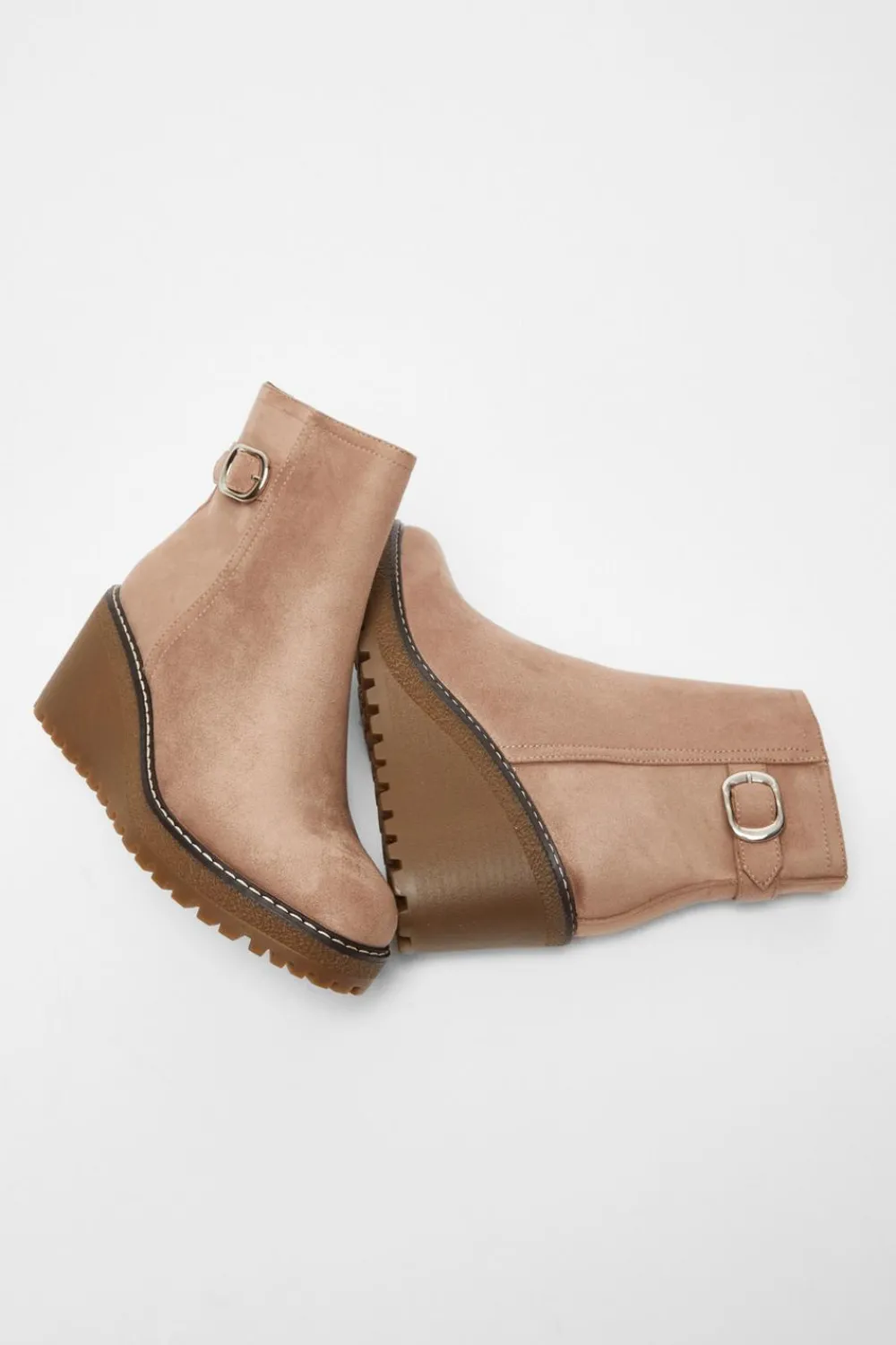 Quiz Wedges|Boots>Taupe Faux Suede Wedged Ankle Boots