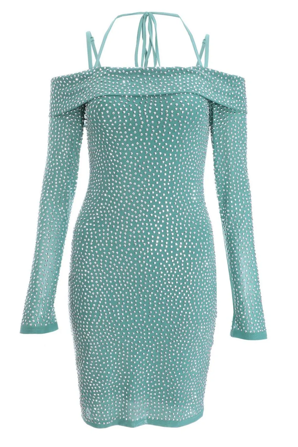 Quiz Mini Dresses|Going Out Dresses>Teal Rhinestone Bodycon Mini Dress