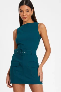 Quiz Playsuits|Summer Clothes>Teal Round Neck Skort Playsuit