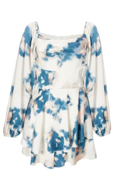 Quiz Playsuits|Summer Clothes>Teal Smudge Satin Playsuit