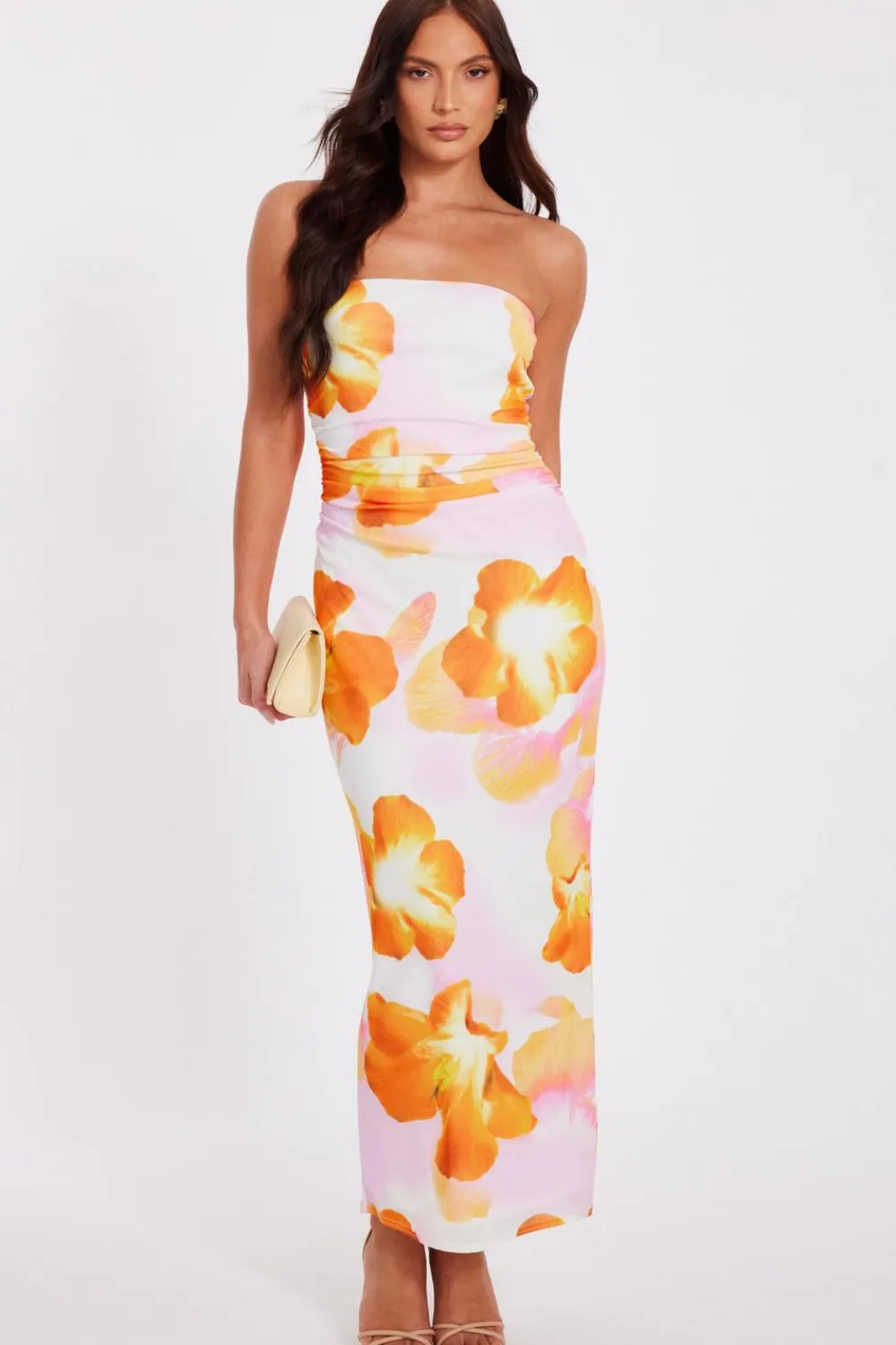 Quiz Summer Clothes|Holiday>White Bandeau Floral Midaxi Dress