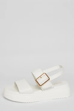 Quiz Sandals|Holiday Shoes>White Buckle Flatform Sandals