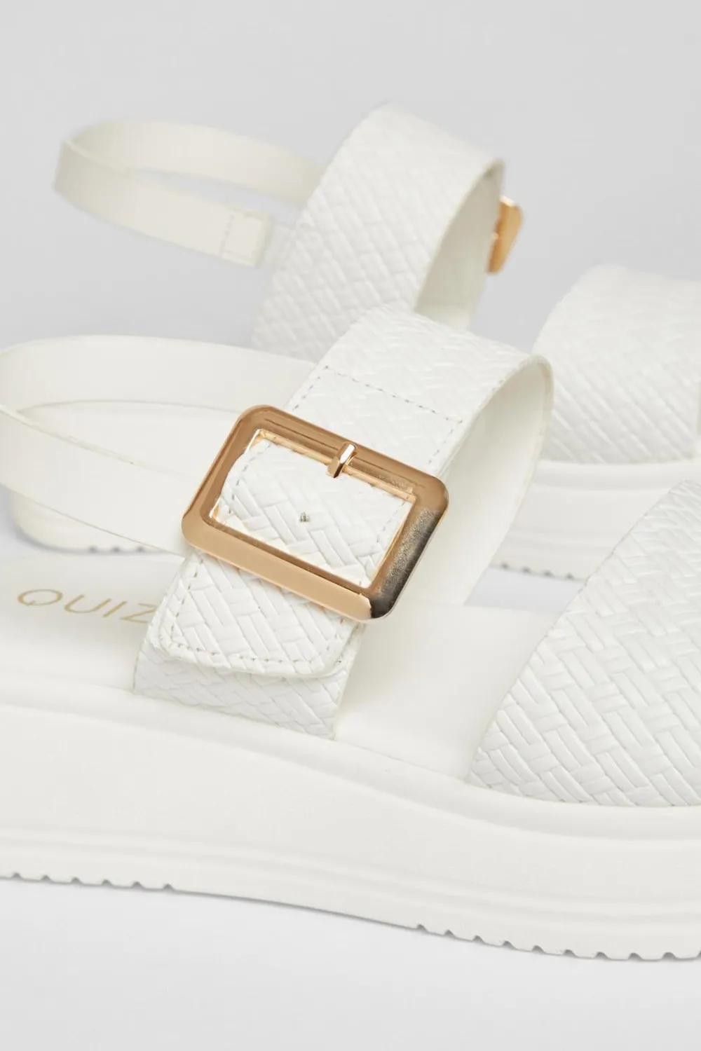 Quiz Sandals|Holiday Shoes>White Buckle Flatform Sandals