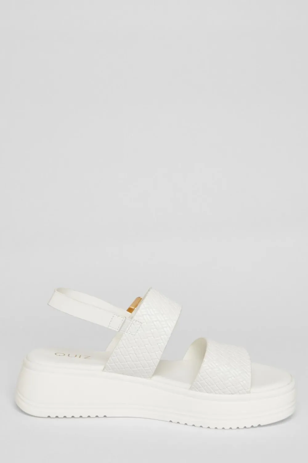 Quiz Sandals|Holiday Shoes>White Buckle Flatform Sandals
