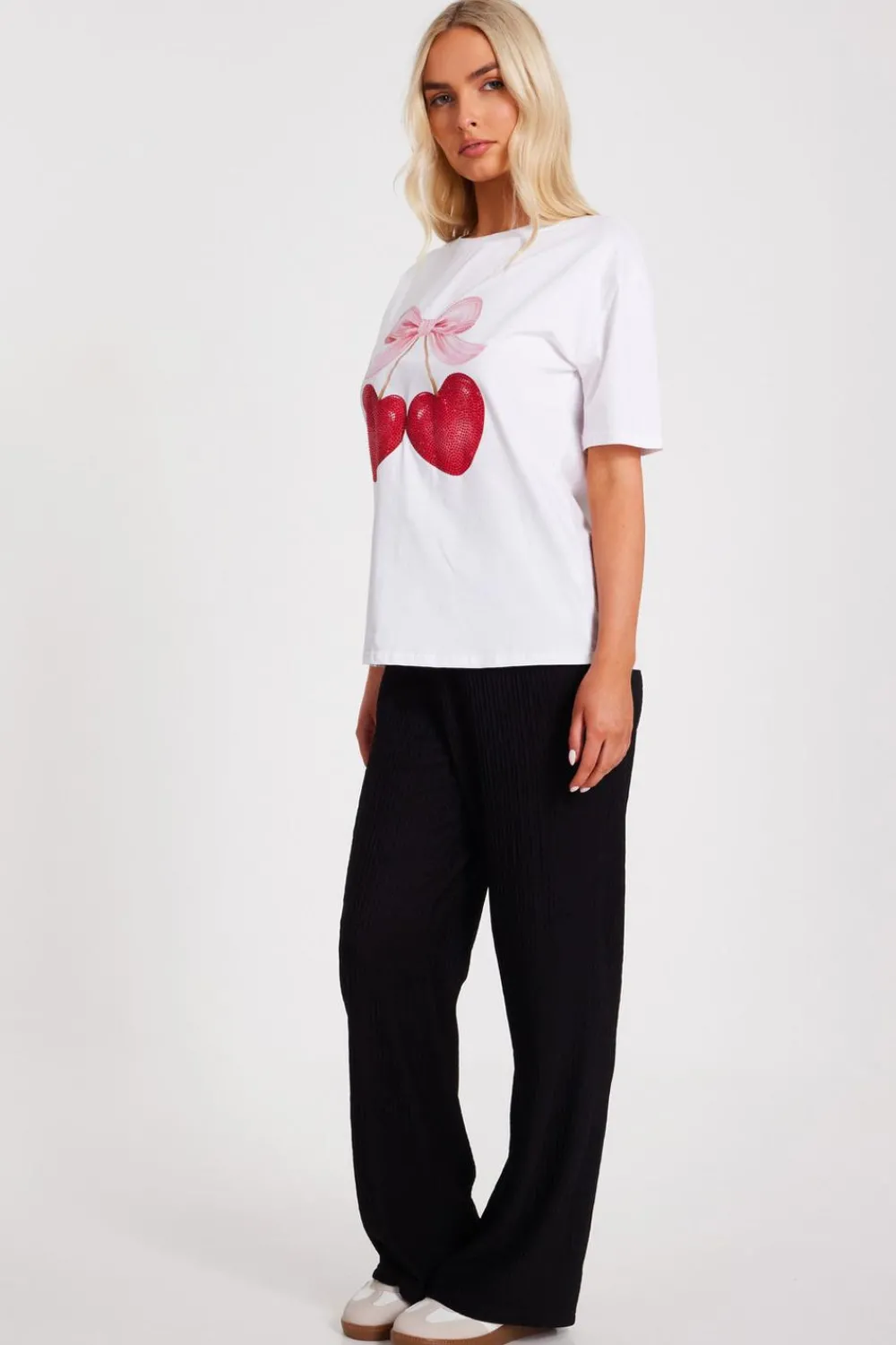Quiz T-Shirts|Day Tops>White Cherry Print Boxy Top