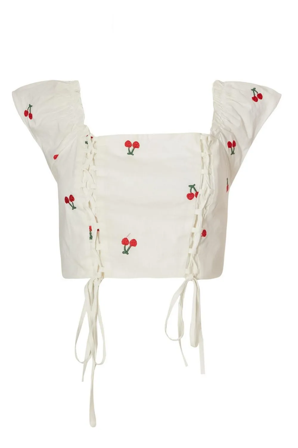 Quiz Summer Tops|Going Out Tops>White Cherry Print Crop Top