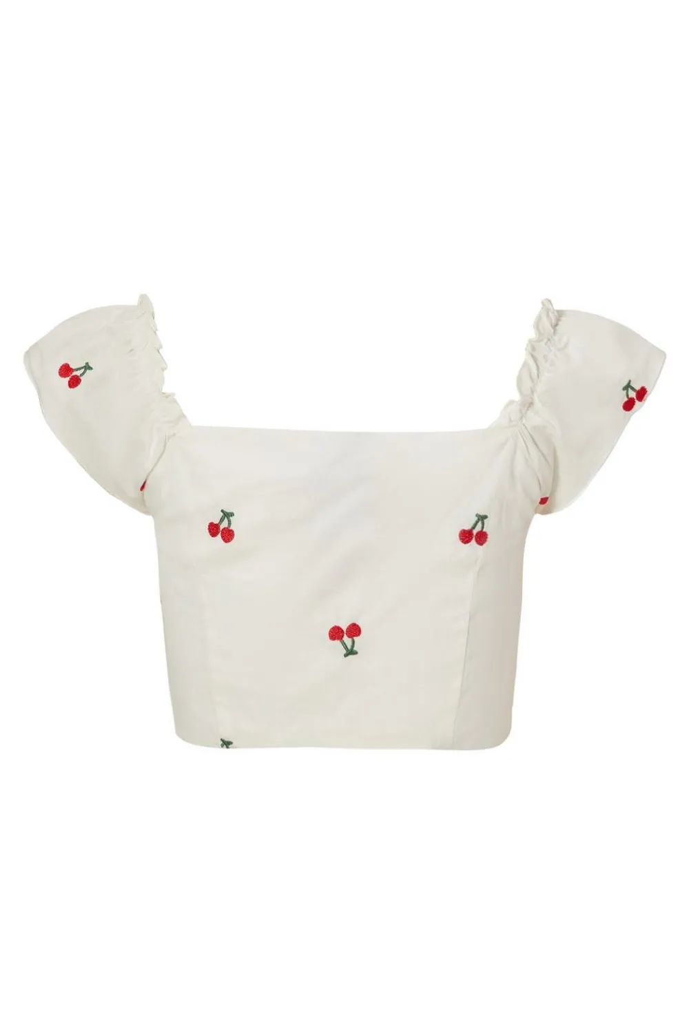 Quiz Summer Tops|Going Out Tops>White Cherry Print Crop Top
