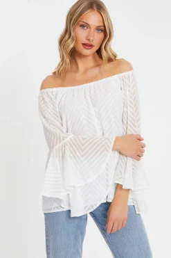Quiz Summer Tops|Bardot Tops>Chiffon Bardot Top