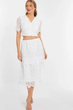 Quiz Summer Clothes|Holiday>White Crochet Lace Skirt