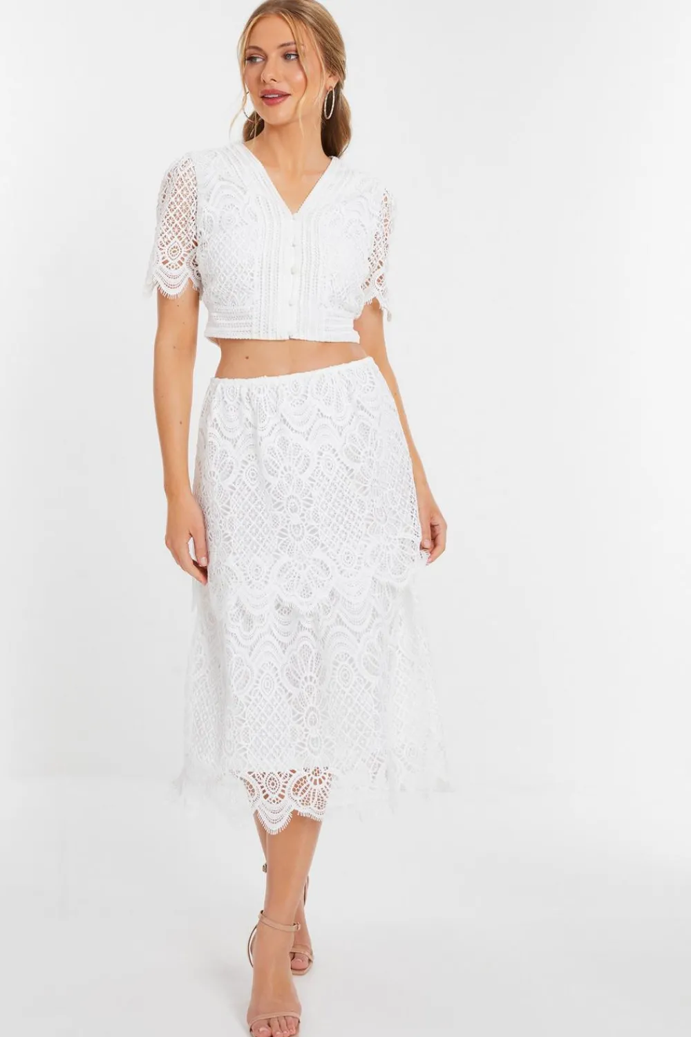 Quiz Summer Clothes|Holiday>White Crochet Lace Skirt