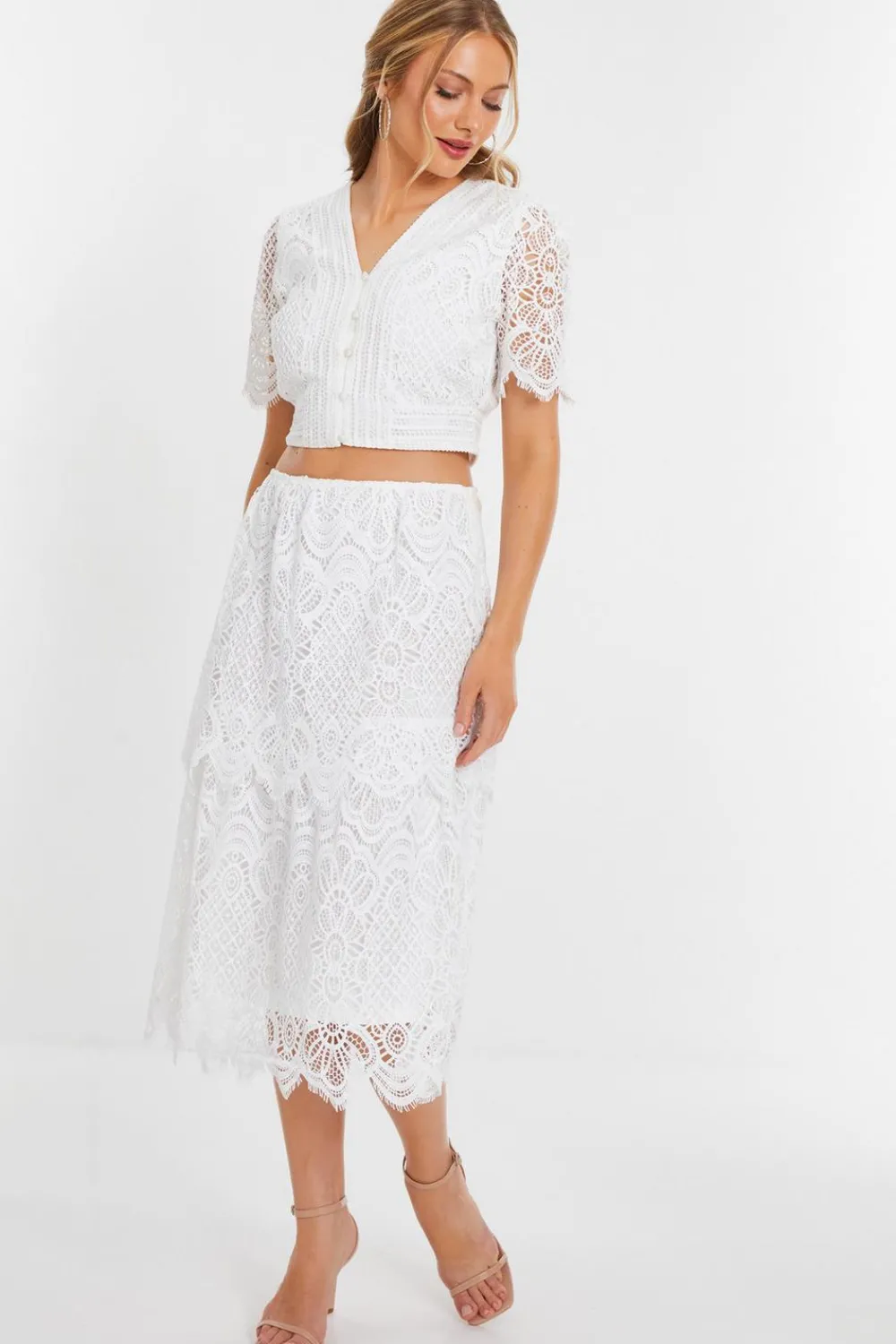 Quiz Summer Clothes|Holiday>White Crochet Lace Skirt