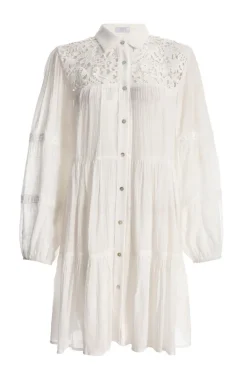 Quiz Summer Clothes|Holiday>White Crochet Mini Shirt Dress
