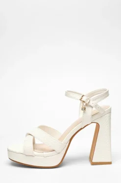 Quiz Shoe & Bag Sets|Platforms>Crocodile Cross Strap Platform Heeled Sandal