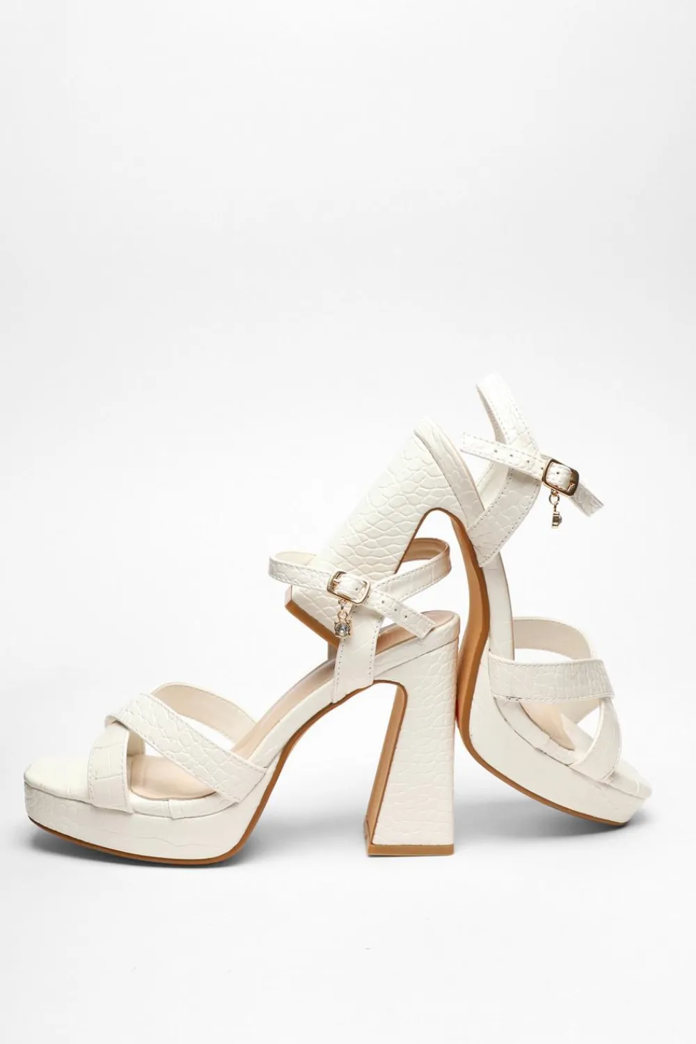 Quiz Shoe & Bag Sets|Platforms>Crocodile Cross Strap Platform Heeled Sandal