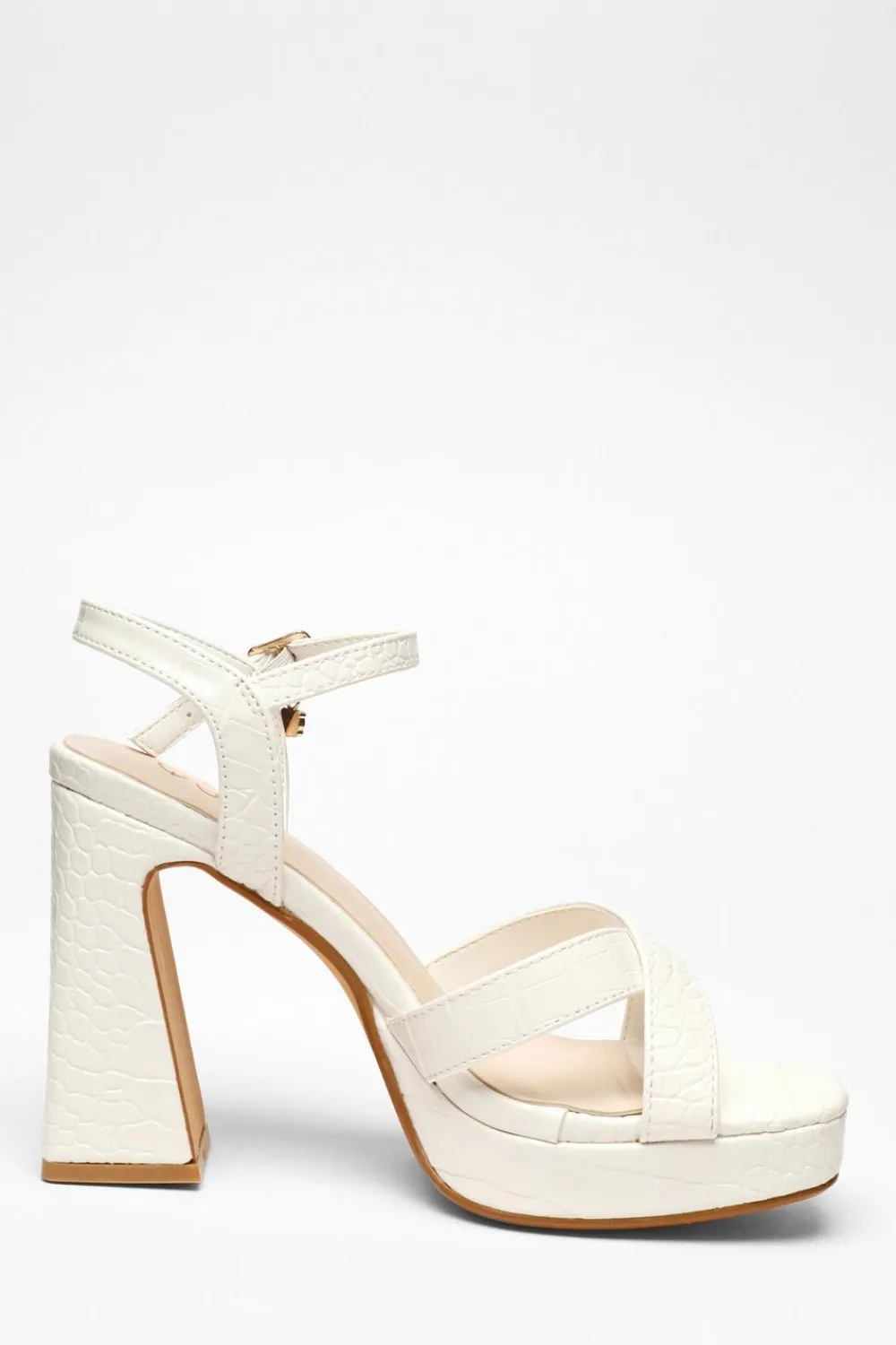 Quiz Shoe & Bag Sets|Platforms>Crocodile Cross Strap Platform Heeled Sandal