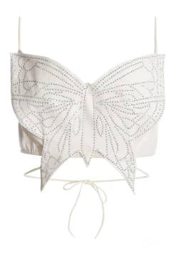 Quiz Going Out Tops|Crop Tops>White Diamante Butterfly Tie Back Top