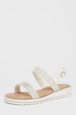 Quiz Sandals|Flats>White Diamante Flat Sandals