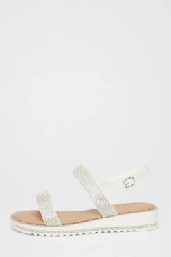 Quiz Sandals|Flats>White Diamante Flat Sandals