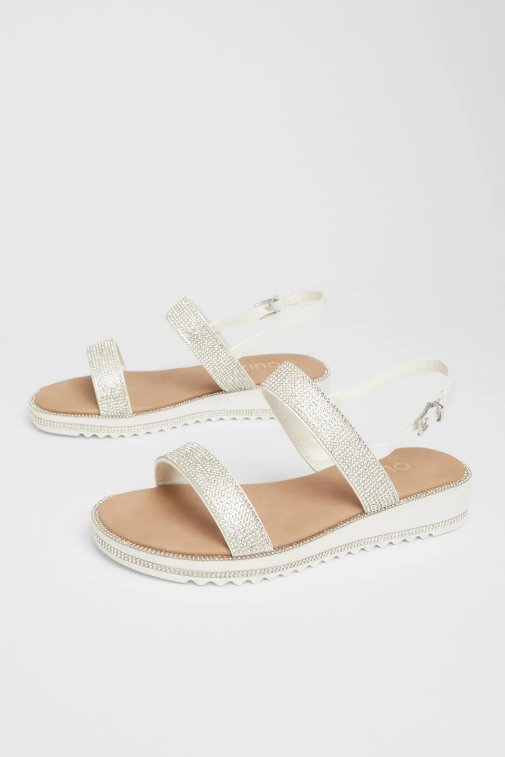 Quiz Sandals|Flats>White Diamante Flat Sandals