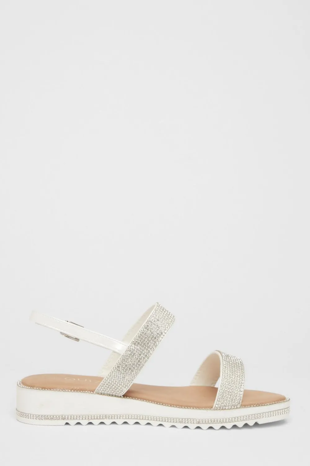 Quiz Sandals|Flats>White Diamante Flat Sandals