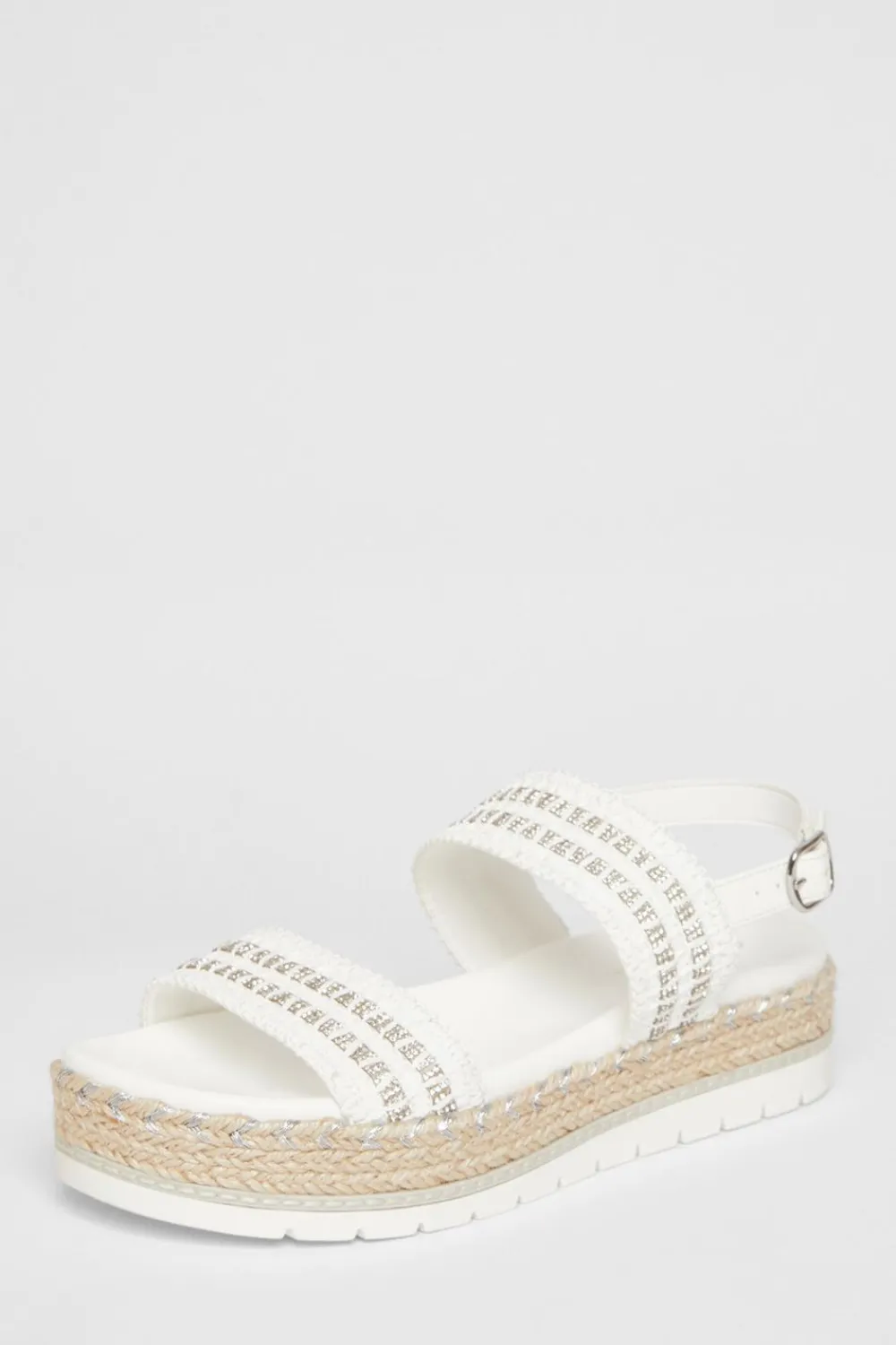 Quiz Sandals|Holiday Shoes>White Diamante Flatform Sandals