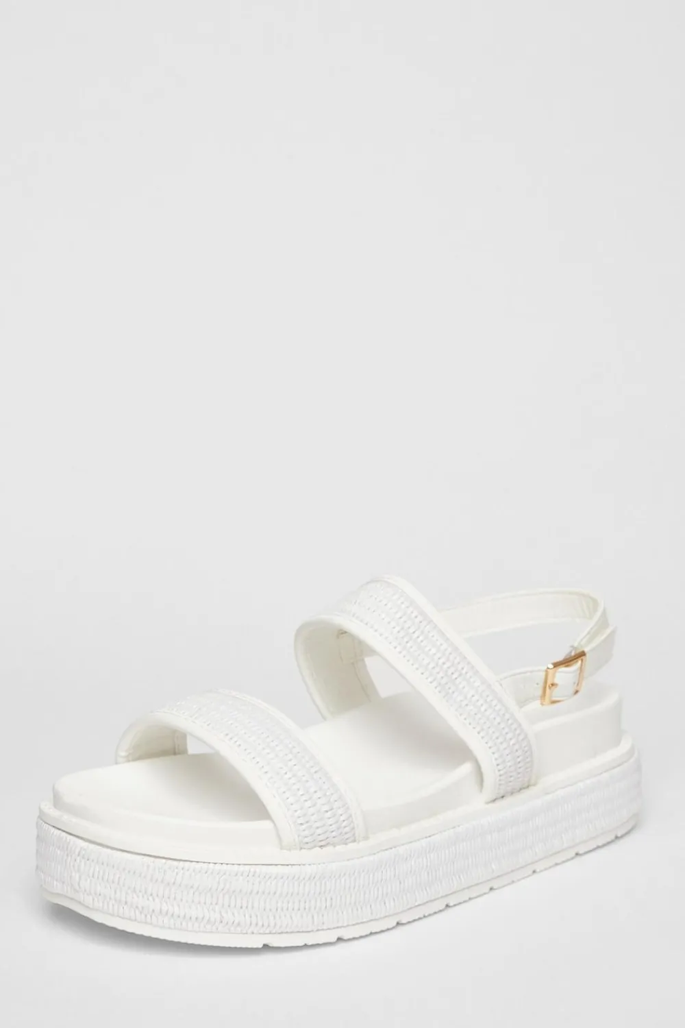 Quiz Sandals|Holiday Shoes>White Double Strap Flatform Sandals