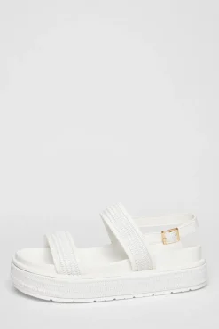 Quiz Sandals|Holiday Shoes>White Double Strap Flatform Sandals