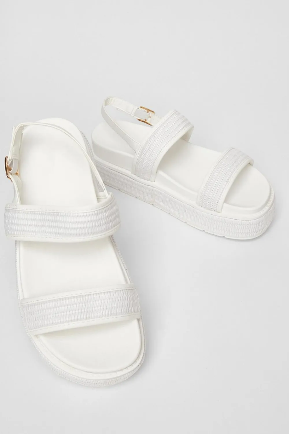 Quiz Sandals|Holiday Shoes>White Double Strap Flatform Sandals