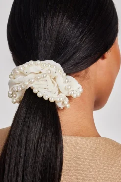 Quiz Holiday Accessories|Hair Accessories>White Embellished Trim Scrunchie