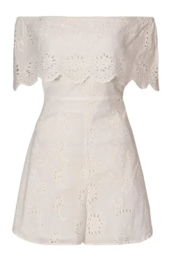 Quiz Playsuits|Summer Clothes>White Embroidered Bardot Playsuit