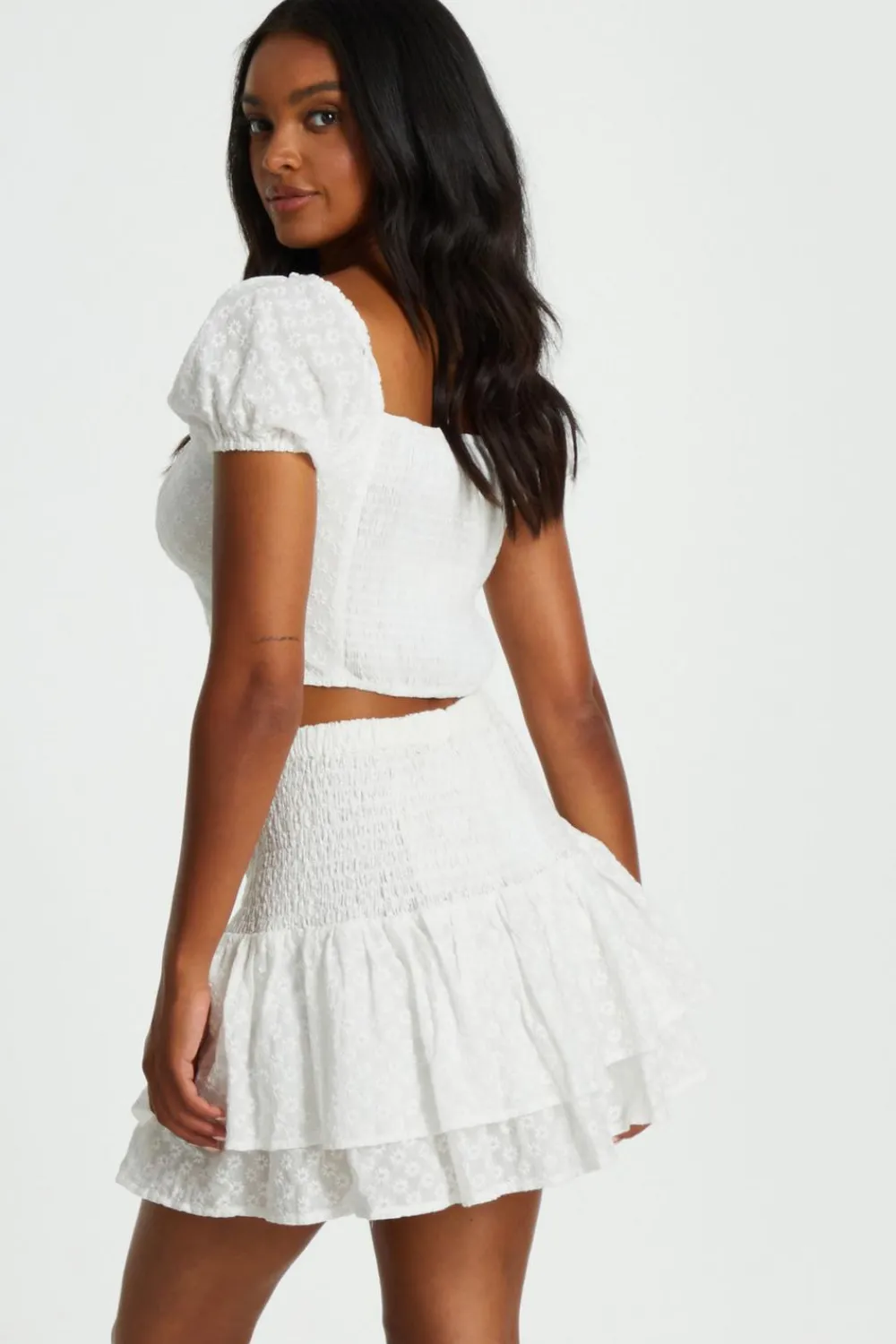 Quiz Summer Tops|Crop Tops>White Embroidered Cropped Top