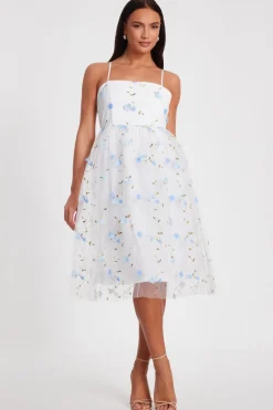 Quiz Day At The Races|Christening Guest>White Embroidered Floral Midi Dress