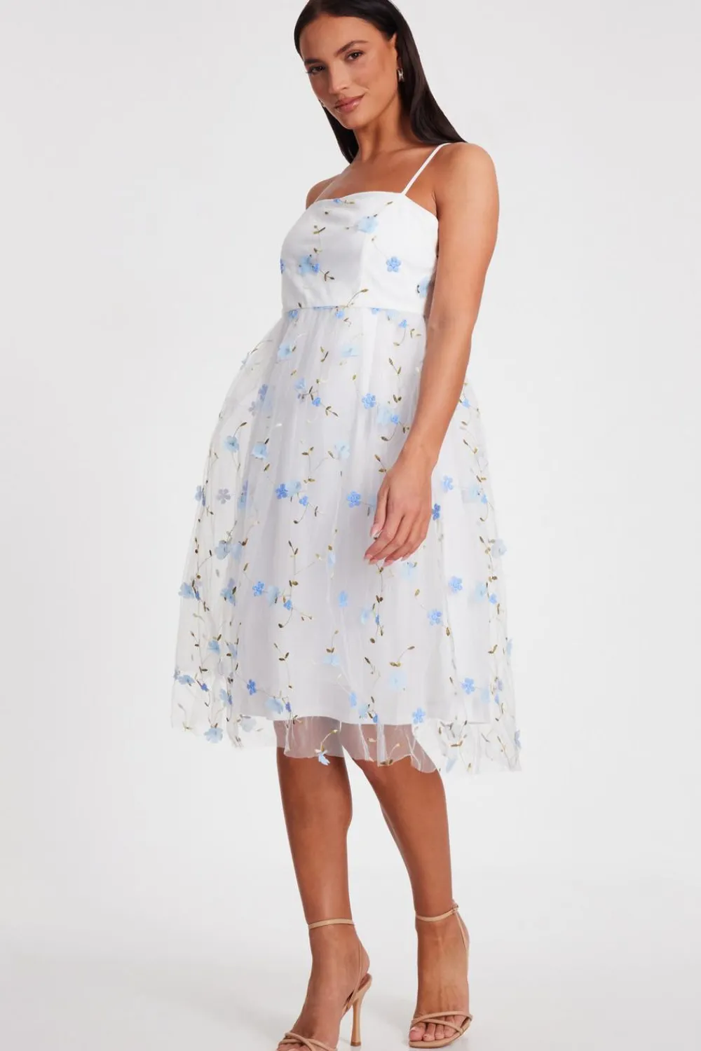 Quiz Day At The Races|Christening Guest>White Embroidered Floral Midi Dress