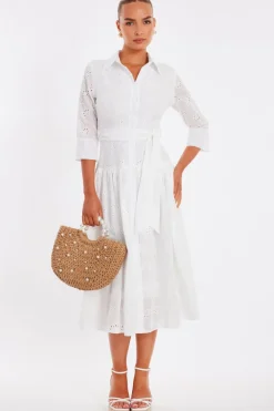 Quiz Day At The Races|Christening Guest>White Embroidered Midaxi Shirt Dress