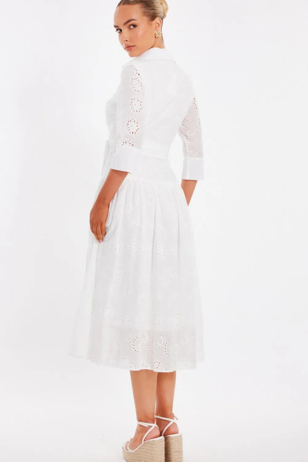 Quiz Day At The Races|Christening Guest>White Embroidered Midaxi Shirt Dress