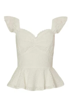 Quiz Day Tops|Summer Tops>White Embroidered Peplum Top