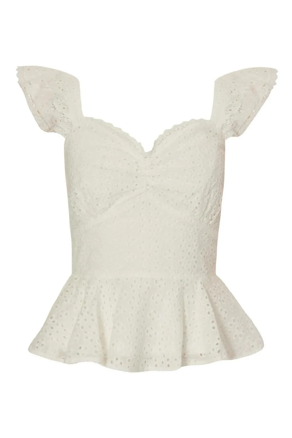 Quiz Day Tops|Summer Tops>White Embroidered Peplum Top