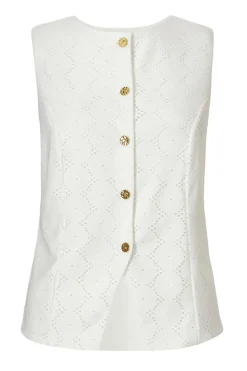 Quiz Waistcoat|Summer Tops>White Embroidered Waistcoat