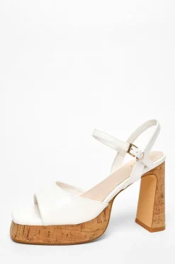 Quiz Holiday Shoes|Heels>White Faux Leather Cork Platform Heeled Sandals