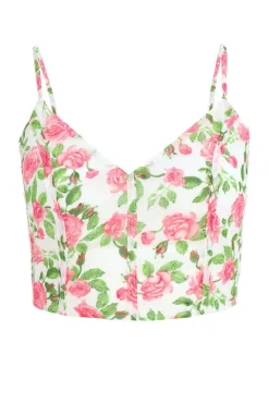 Quiz Summer Tops|Crop Tops>White Floral Chiffon Crop Top