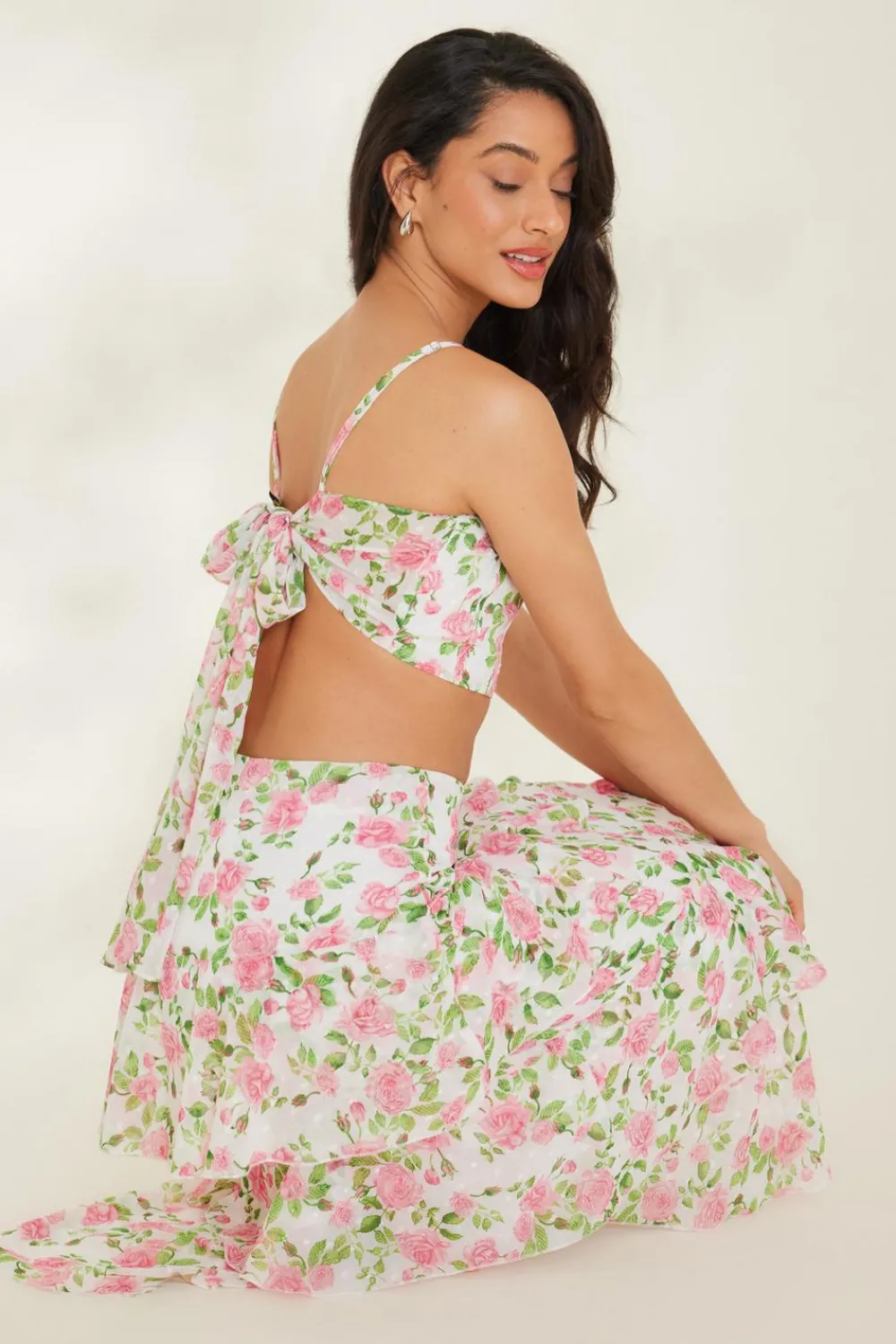Quiz Summer Tops|Crop Tops>White Floral Chiffon Crop Top