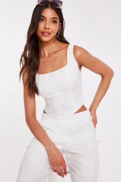Quiz Summer Tops|Day Tops>White Floral Embroidered Crop Top