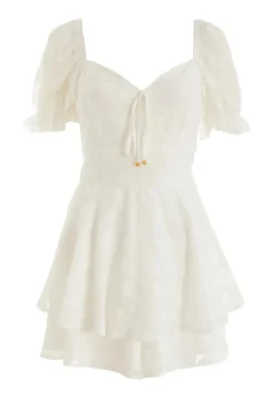 Quiz Summer Clothes|Holiday>White Floral Jacquard Tiered Playsuit
