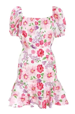 Quiz Summer Dresses|Mini Dresses>White Floral Puff Sleeve Dress